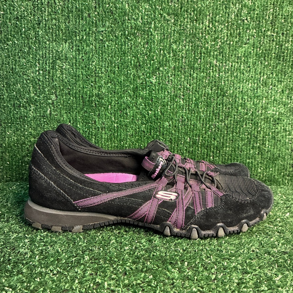 Skechers Bikers Bungee Suede Sporty Walking Sneaker Black Purple Womens Size 9.5